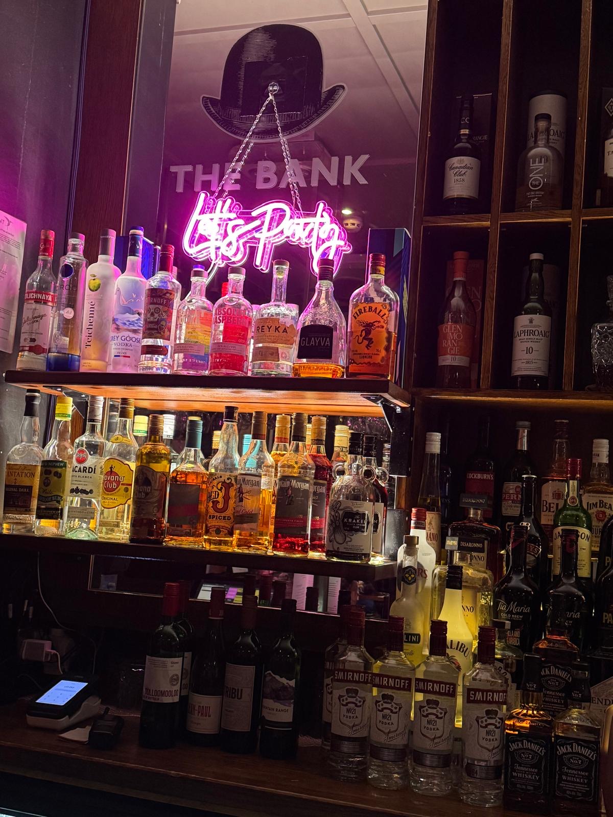 The Bank bar with neon signage